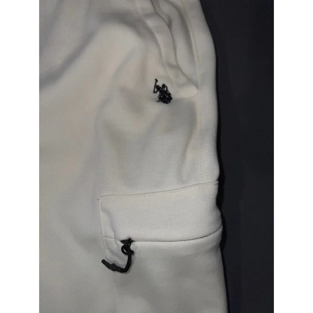 US Polo Assn Mens Jogger Sweatpants Cream White Fleece Cargo Pocket Size Medium